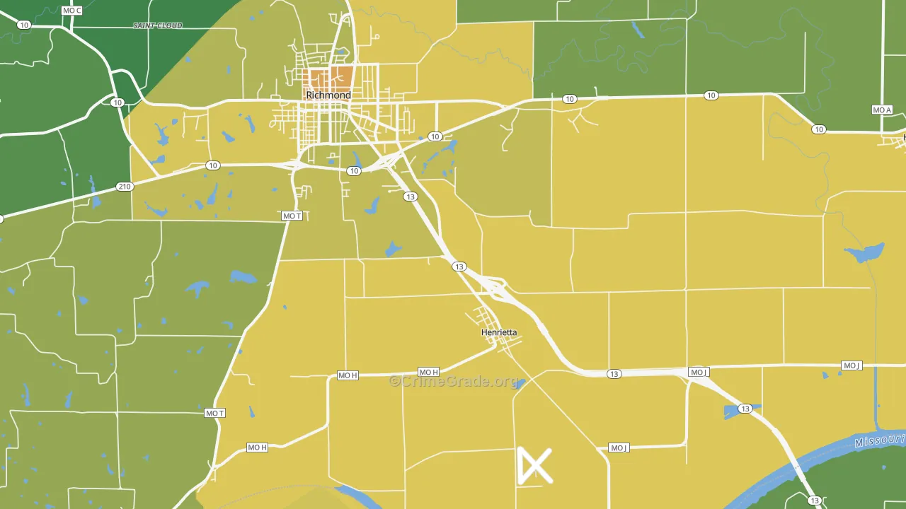 Henrietta, MO Map of Assault Rates
