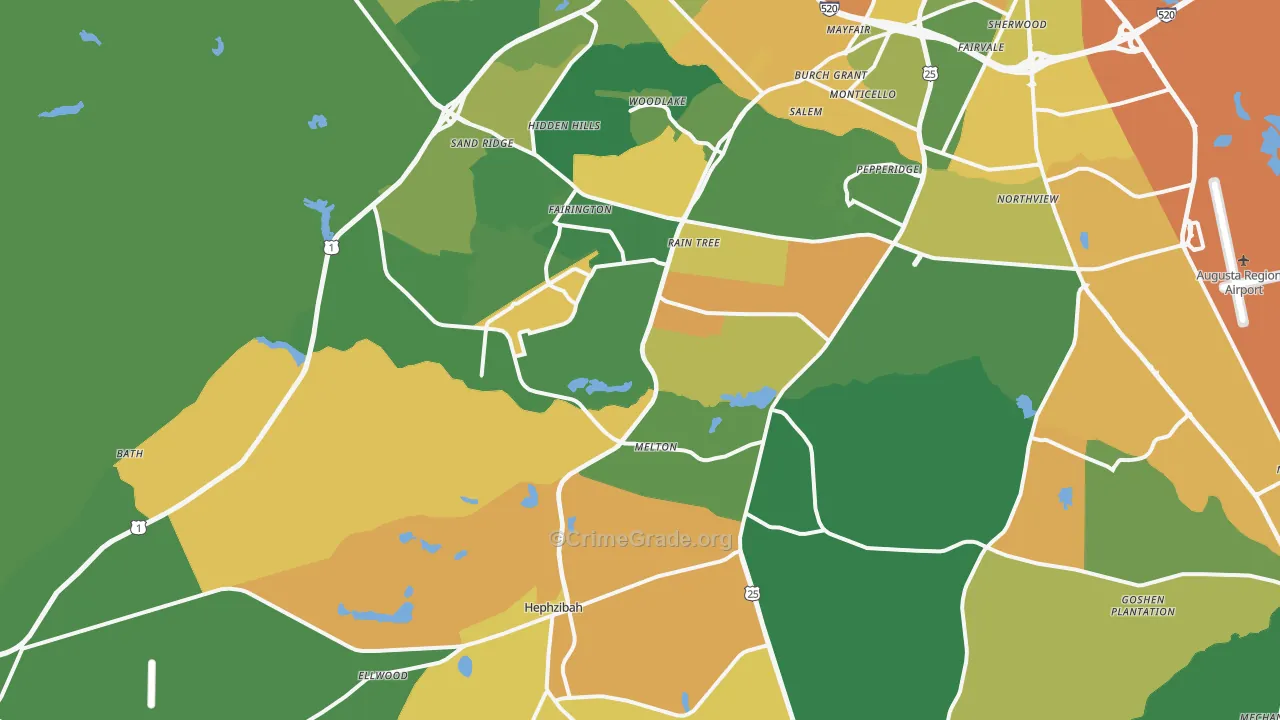 Hephzibah, GA Map of Assault Rates