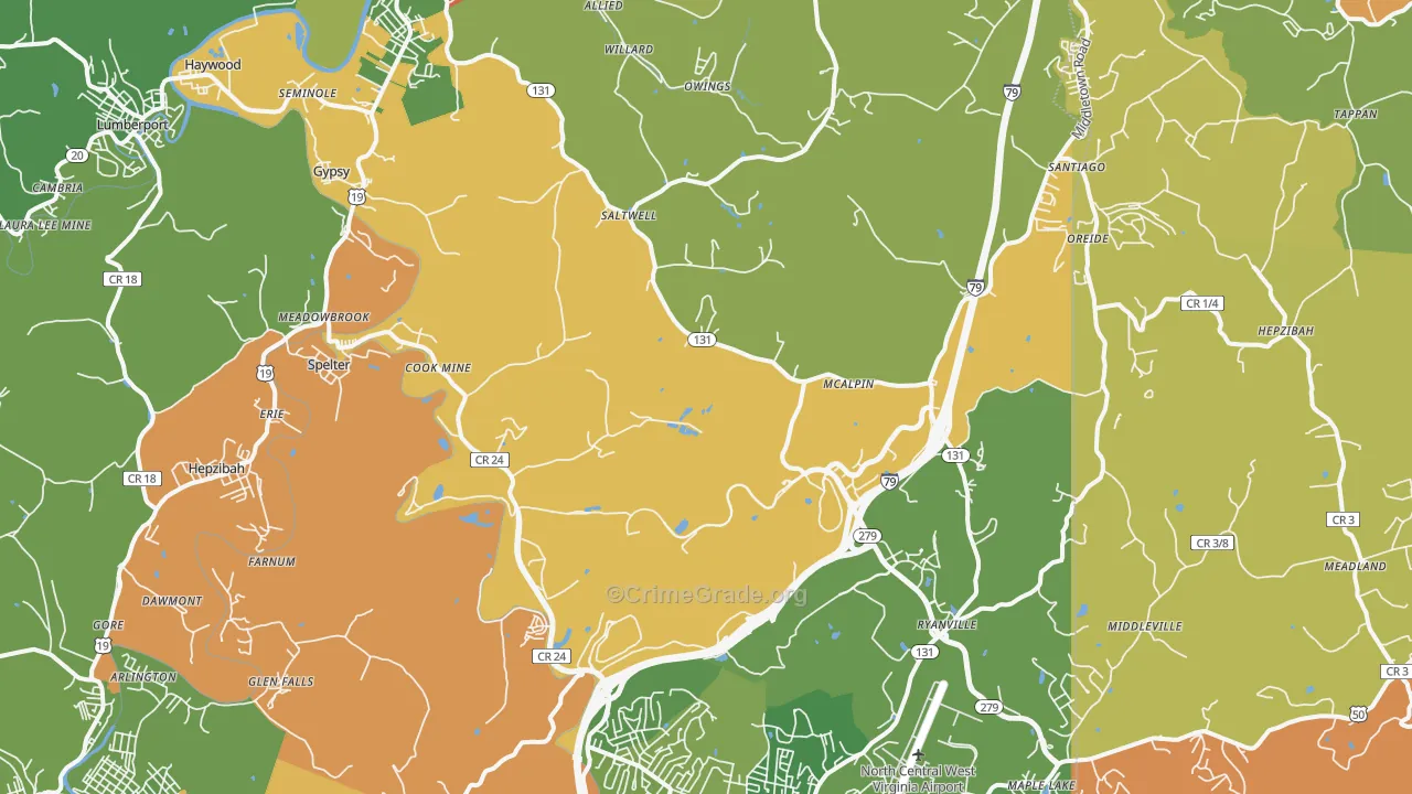 Hepzibah, WV Map of Assault Rates