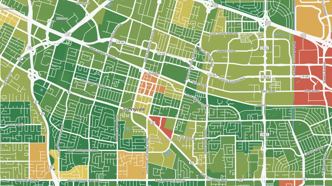 Heritage District, Sunnyvale, CA Map of Assault Rates