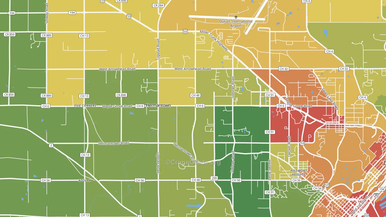 Hermantown, MN Map of Assault Rates