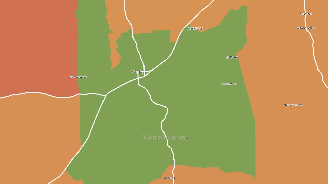 Hermitage, AR Map of Assault Rates