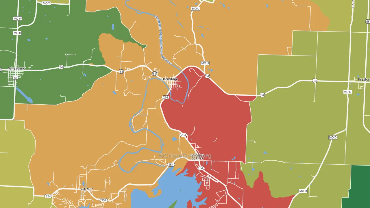 Hermitage, MO Map of Assault Rates