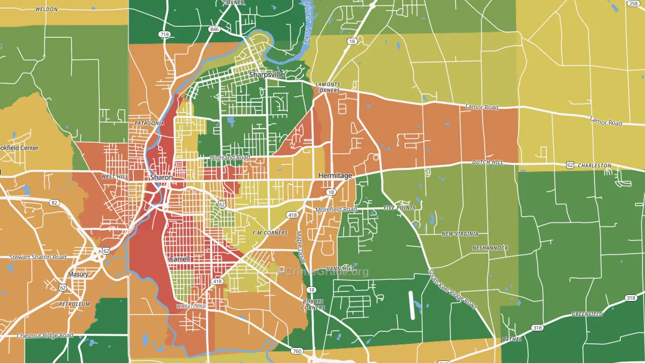 Hermitage, PA Map of Assault Rates