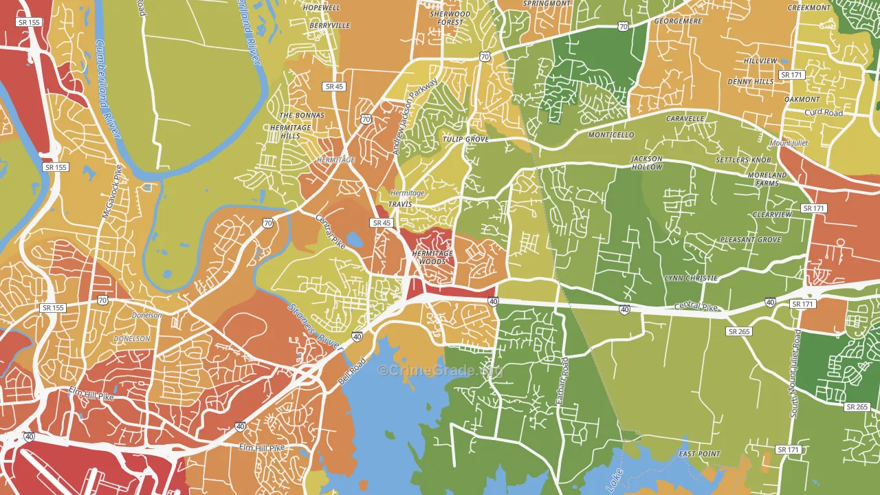 Hermitage, TN Map of Assault Rates
