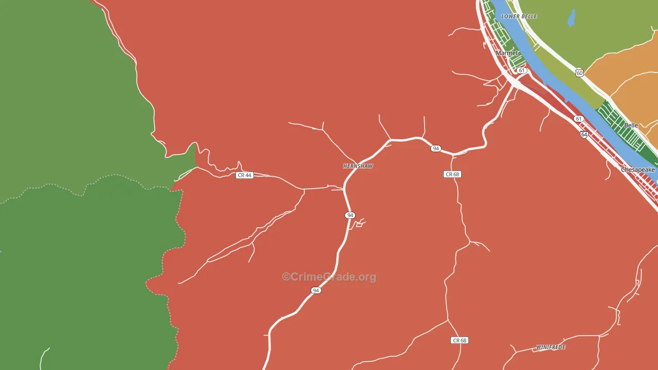 Hernshaw, WV Map of Assault Rates