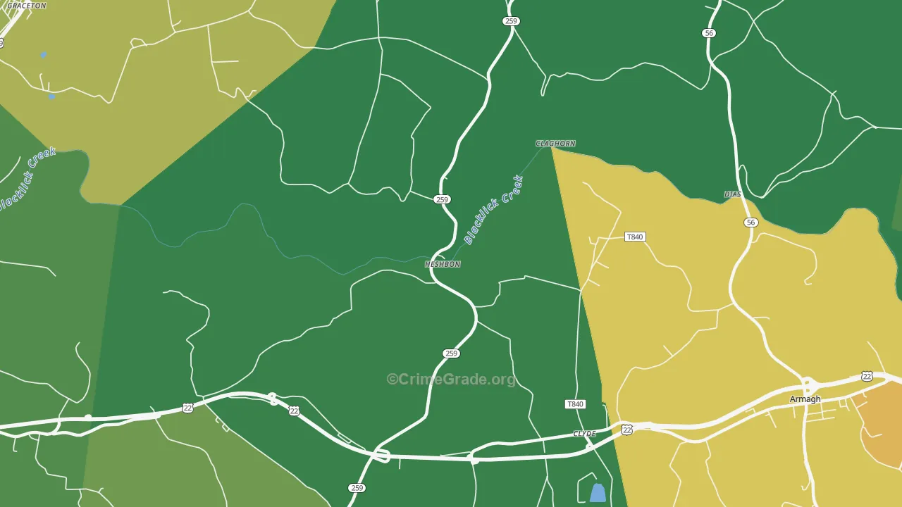 Heshbon, PA Map of Assault Rates