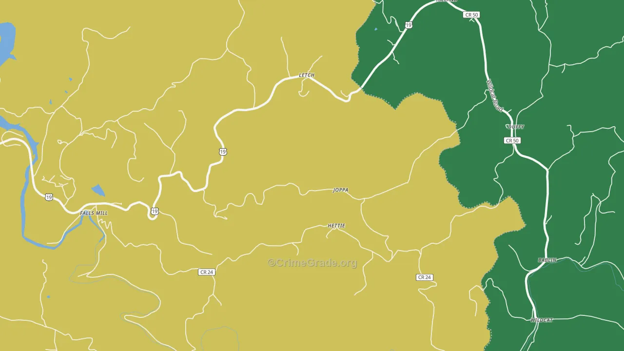 Hettie, WV Map of Assault Rates