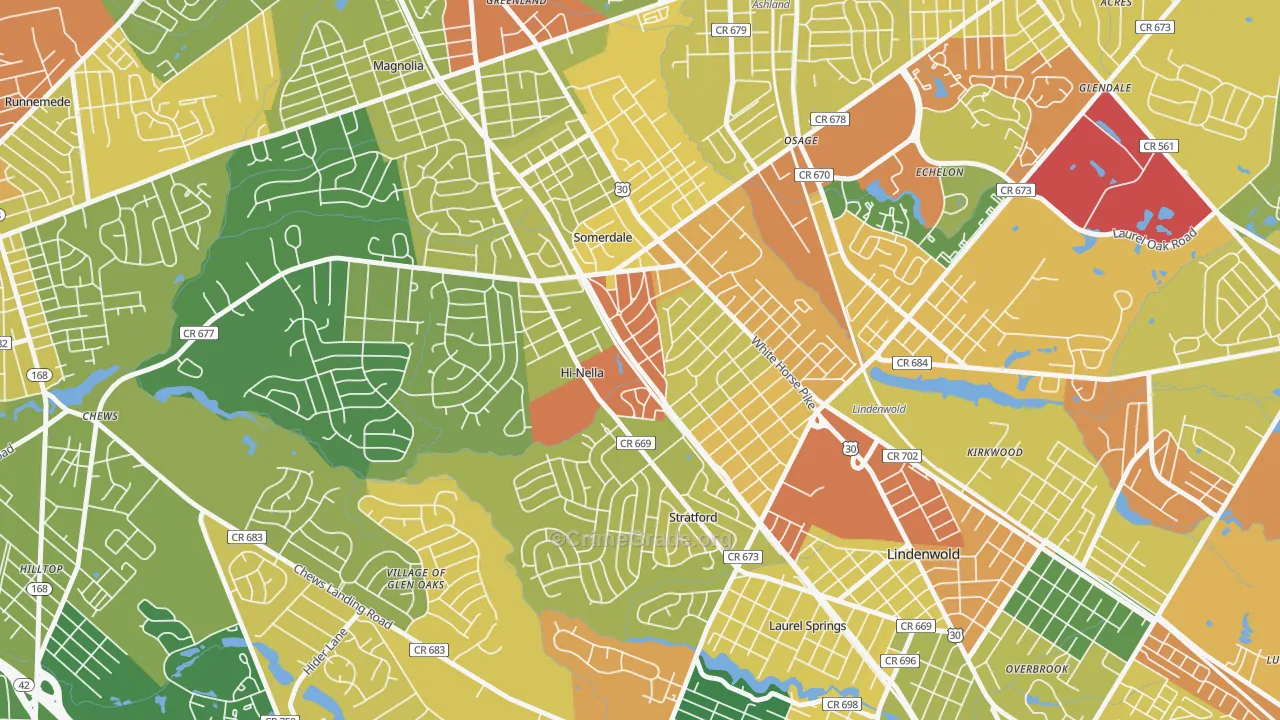 Hi-Nella, NJ Map of Assault Rates