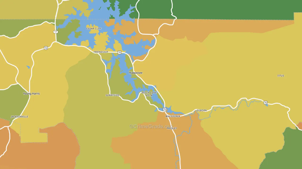 Hiawassee, GA Map of Assault Rates