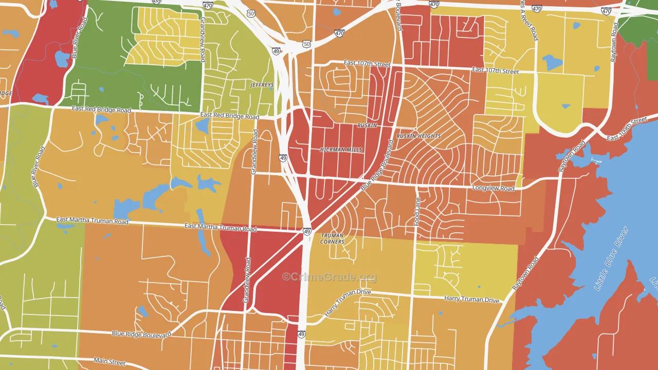 Hickman Mills, Kansas City, MO Map of Assault Rates