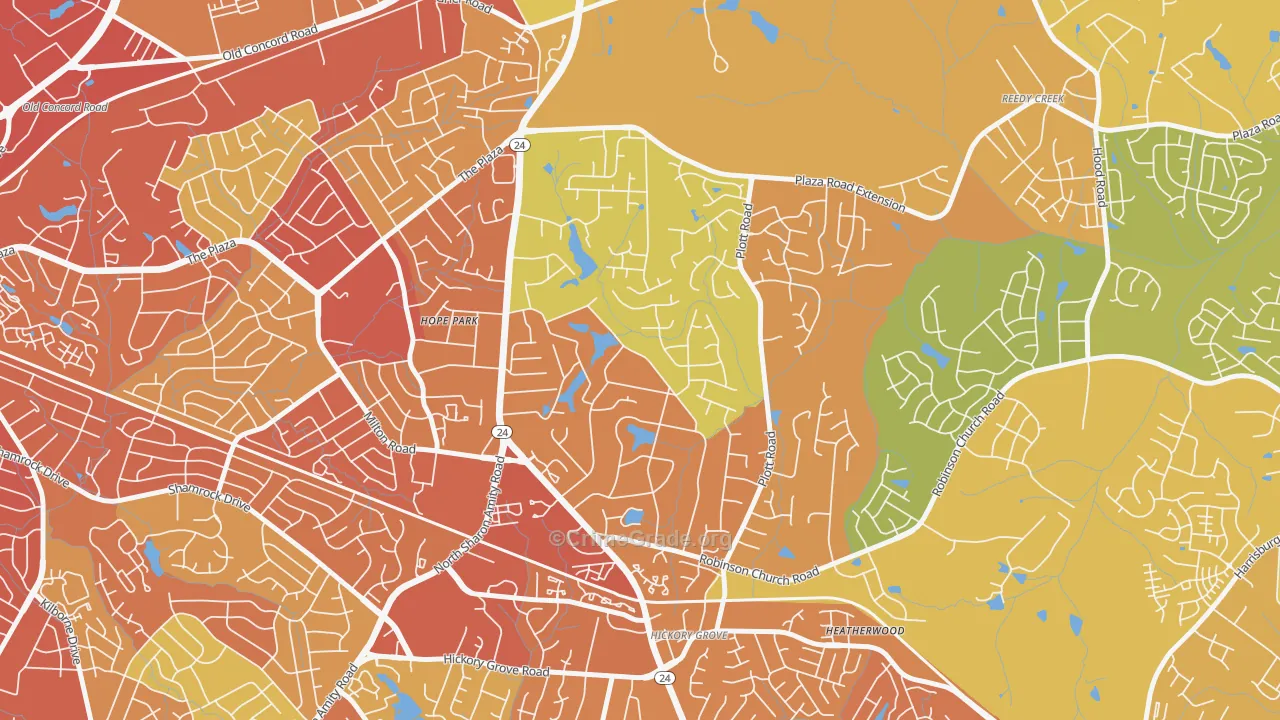 Hickory Grove, Charlotte, NC Map of Assault Rates