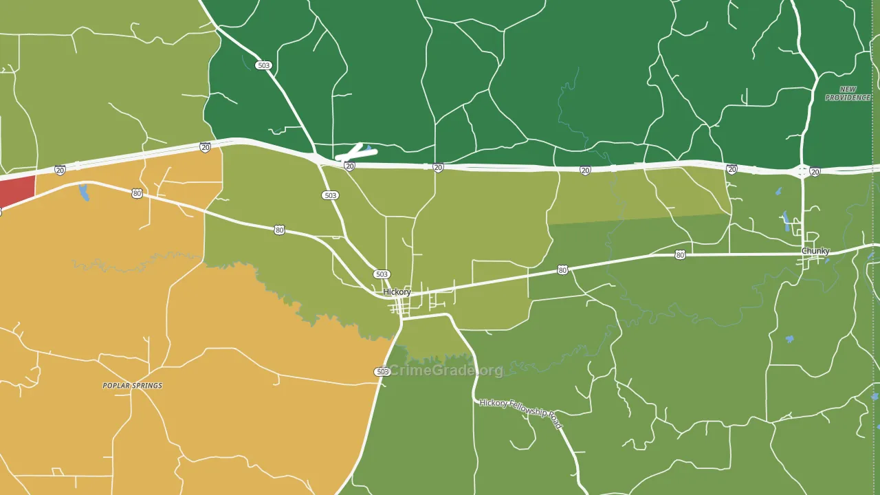 Hickory, MS Map of Assault Rates