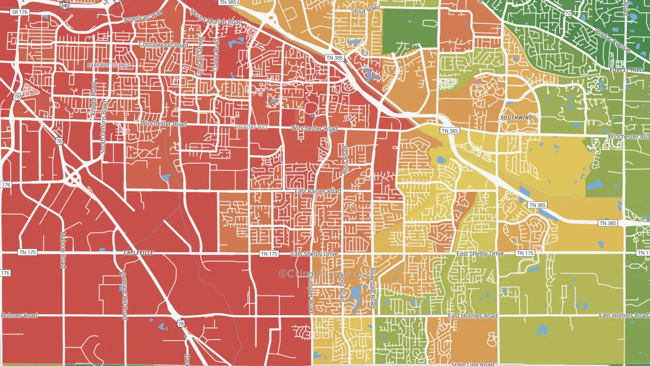 Hickory Ridge-South Riverdale, Memphis, TN Map of Assault Rates