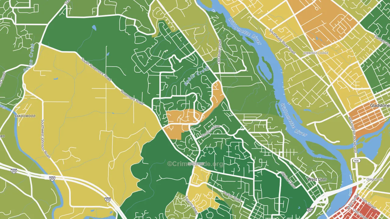 Hidden Springs, West Linn, OR Map of Assault Rates