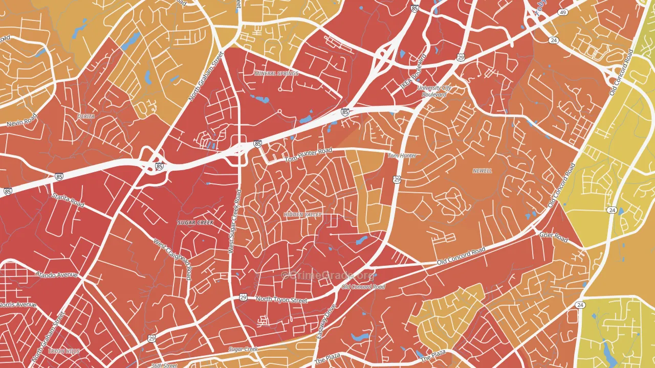 Hidden Valley, Charlotte, NC Map of Assault Rates
