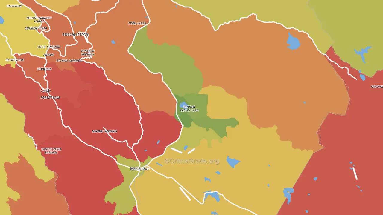Hidden Valley Lake, CA Map of Assault Rates