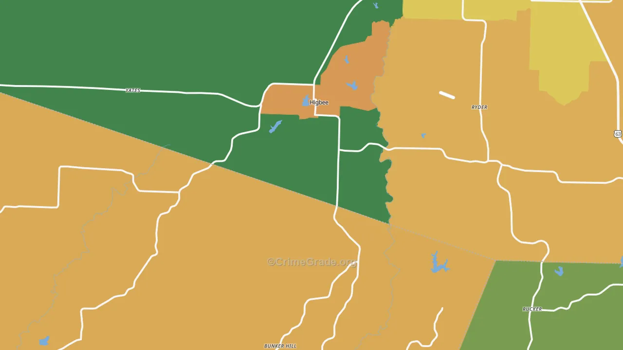 Higbee, MO Map of Assault Rates