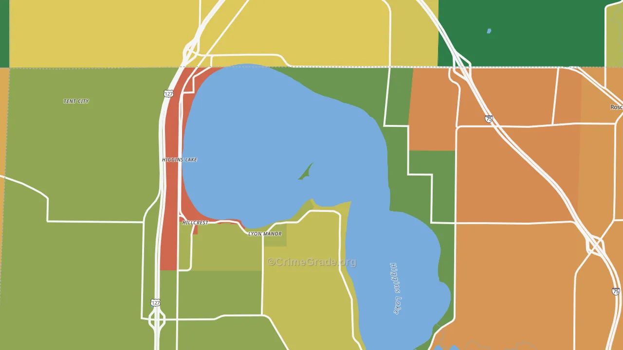Higgins Lake, MI Map of Assault Rates