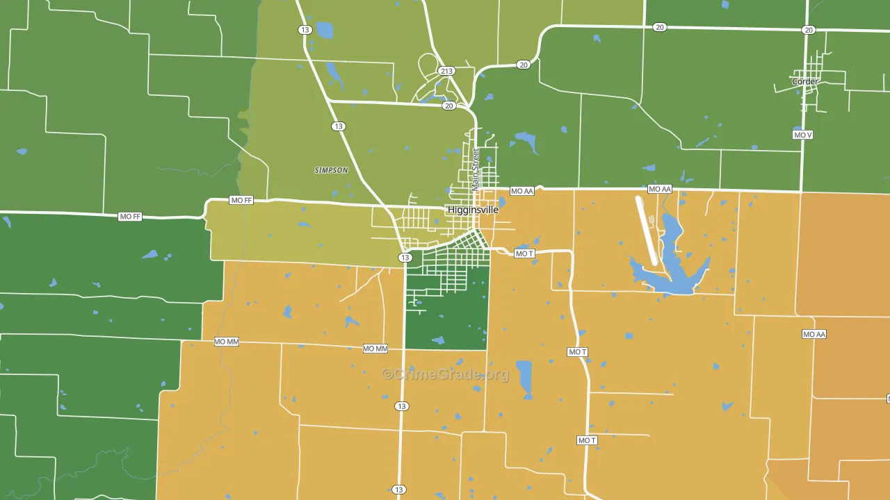 Higginsville, MO Map of Assault Rates