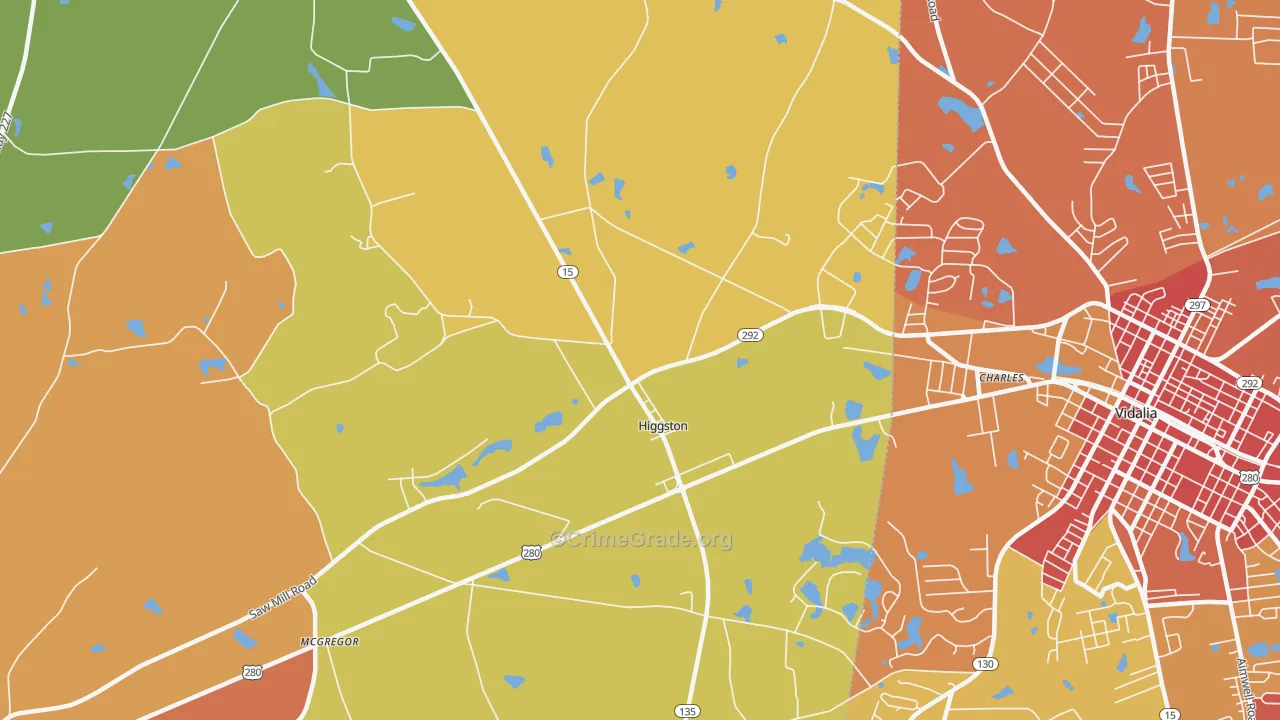 Higgston, GA Map of Assault Rates