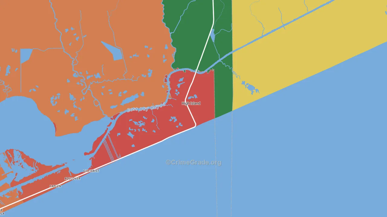 High Island, TX Map of Assault Rates