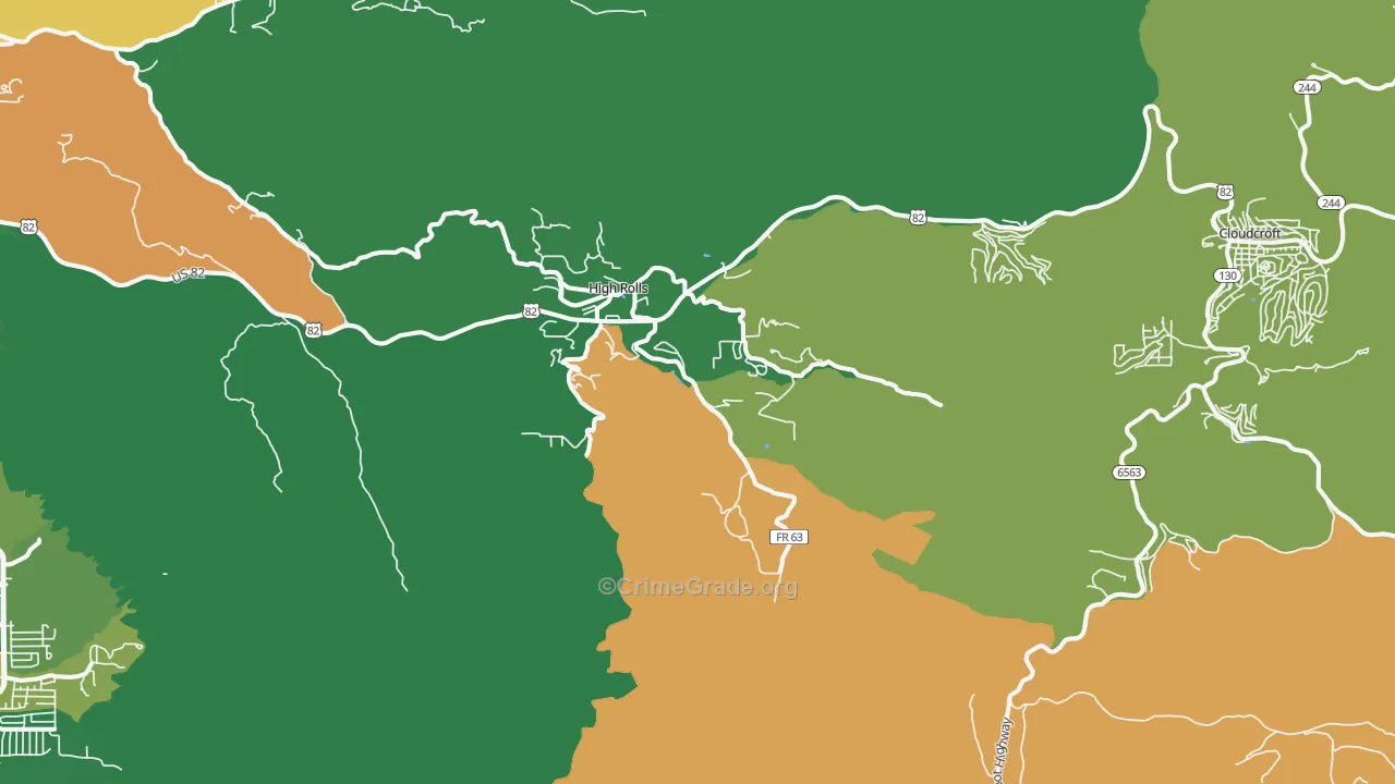 High Rolls Mountain Park, NM Map of Assault Rates