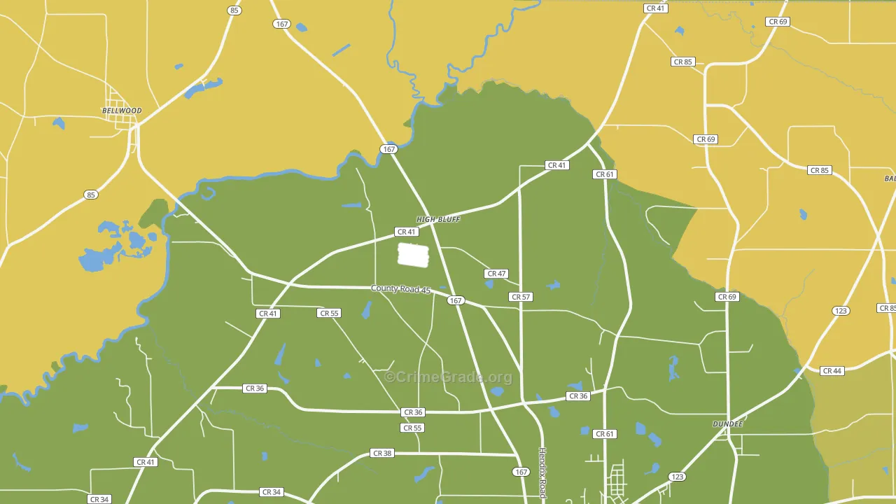 Highbluff, AL Map of Assault Rates