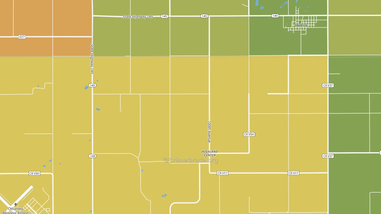 Highland Center, IA Map of Assault Rates