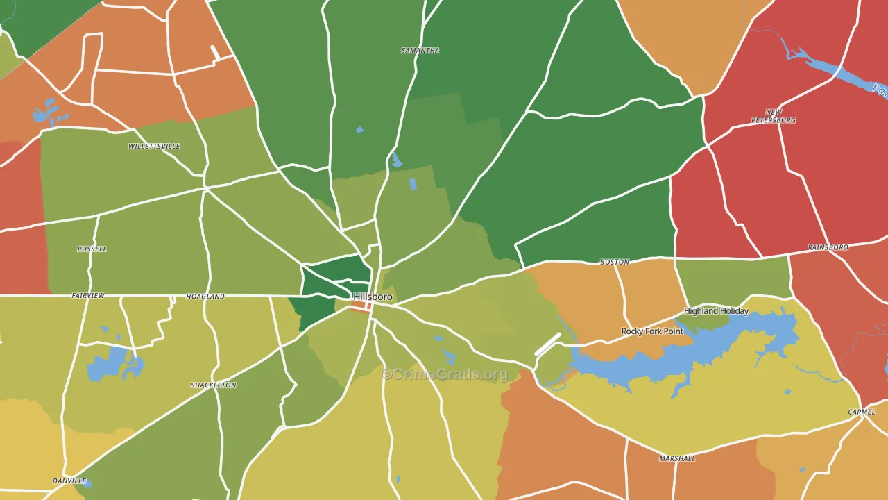 Highland County, OH Map of Assault Rates