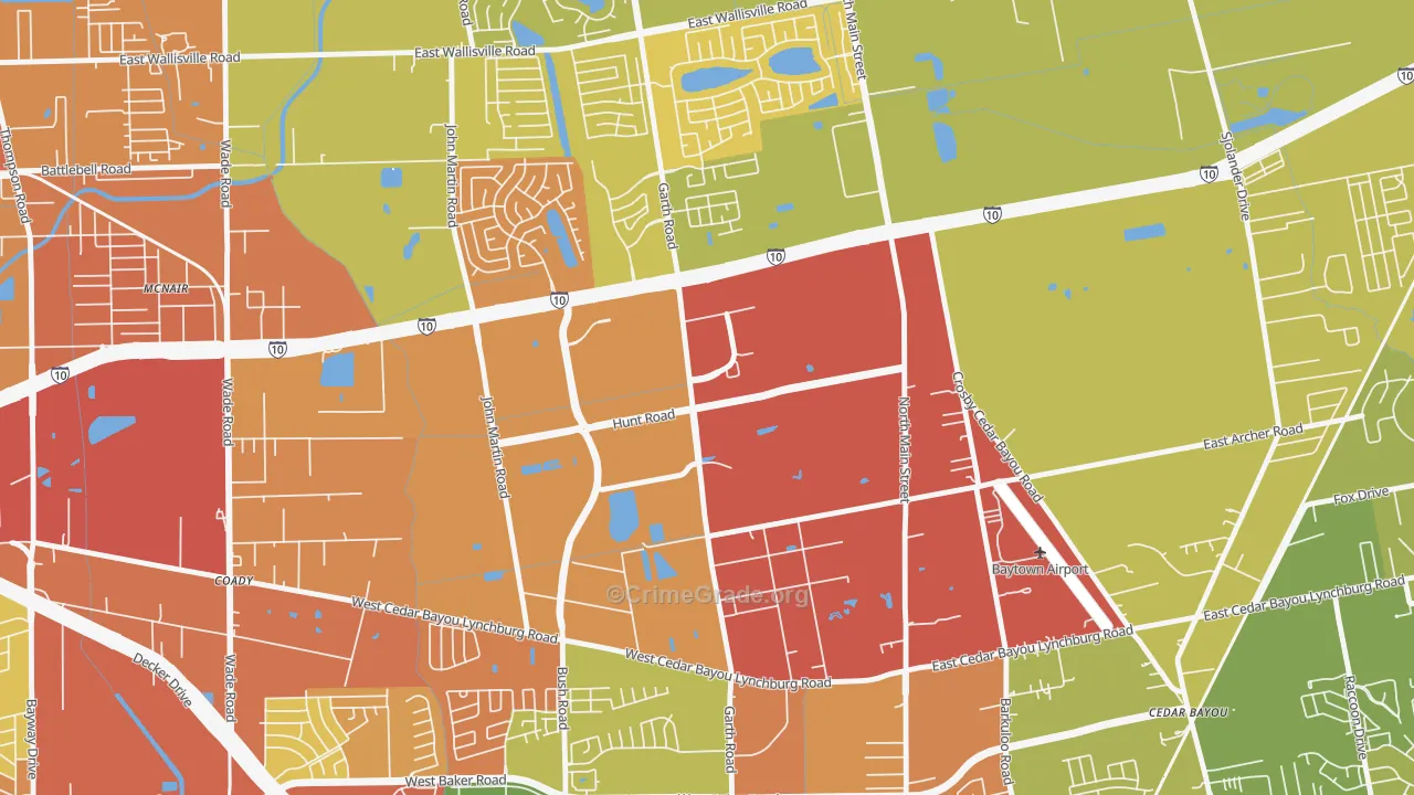 Highland Farms, Baytown, TX Map of Assault Rates