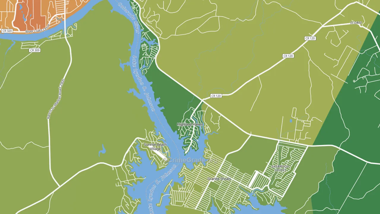 Highland Haven, TX Map of Assault Rates