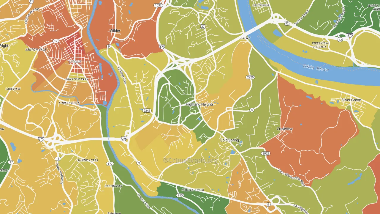 Highland Heights, KY Map of Assault Rates
