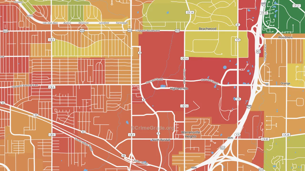 Highland Hills, OH Map of Assault Rates