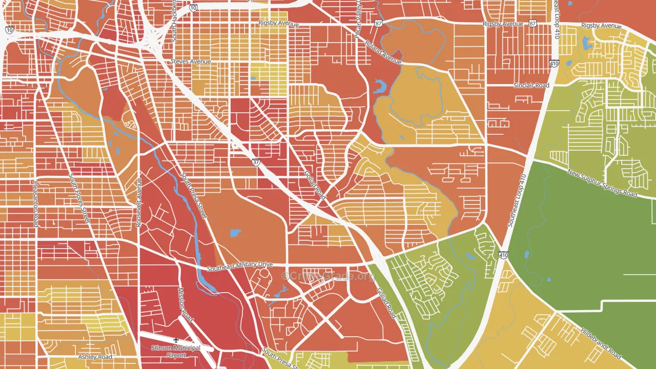 Highland Hills, San Antonio, TX Map of Assault Rates