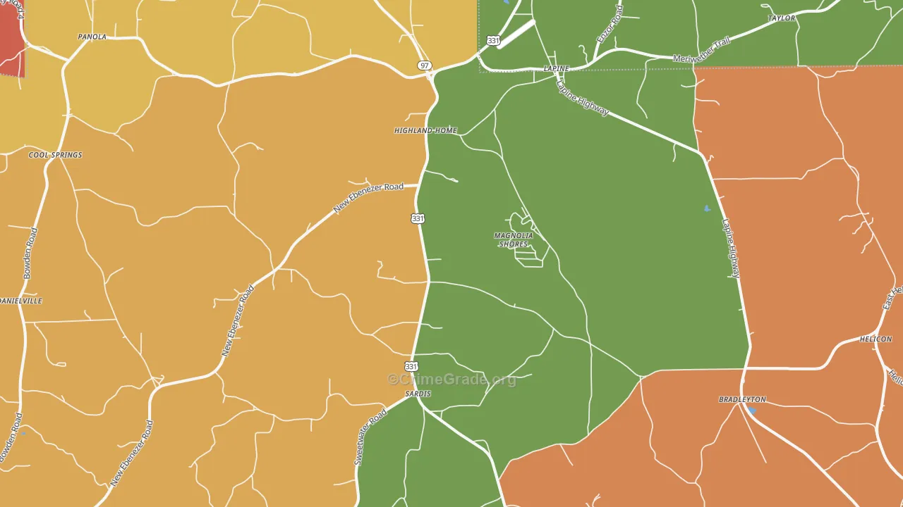 Highland Home, AL Map of Assault Rates