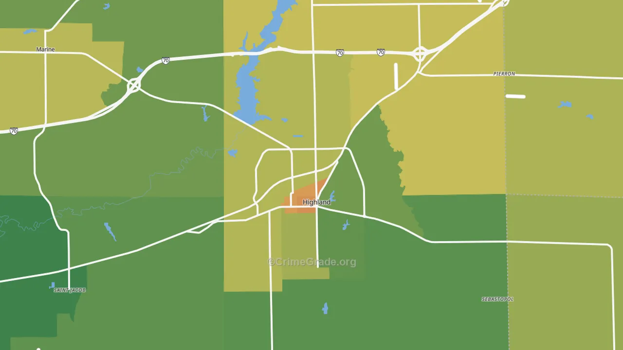 Highland, IL Map of Assault Rates