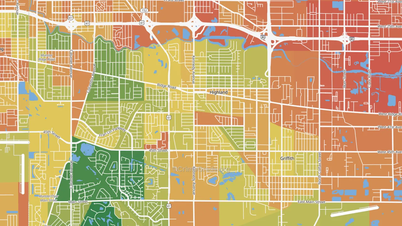 Highland, IN Map of Assault Rates