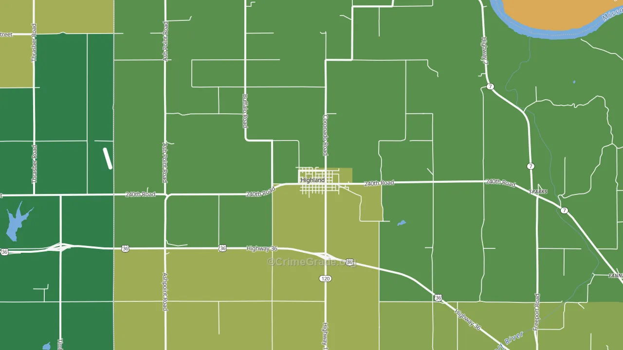 Highland, KS Map of Assault Rates