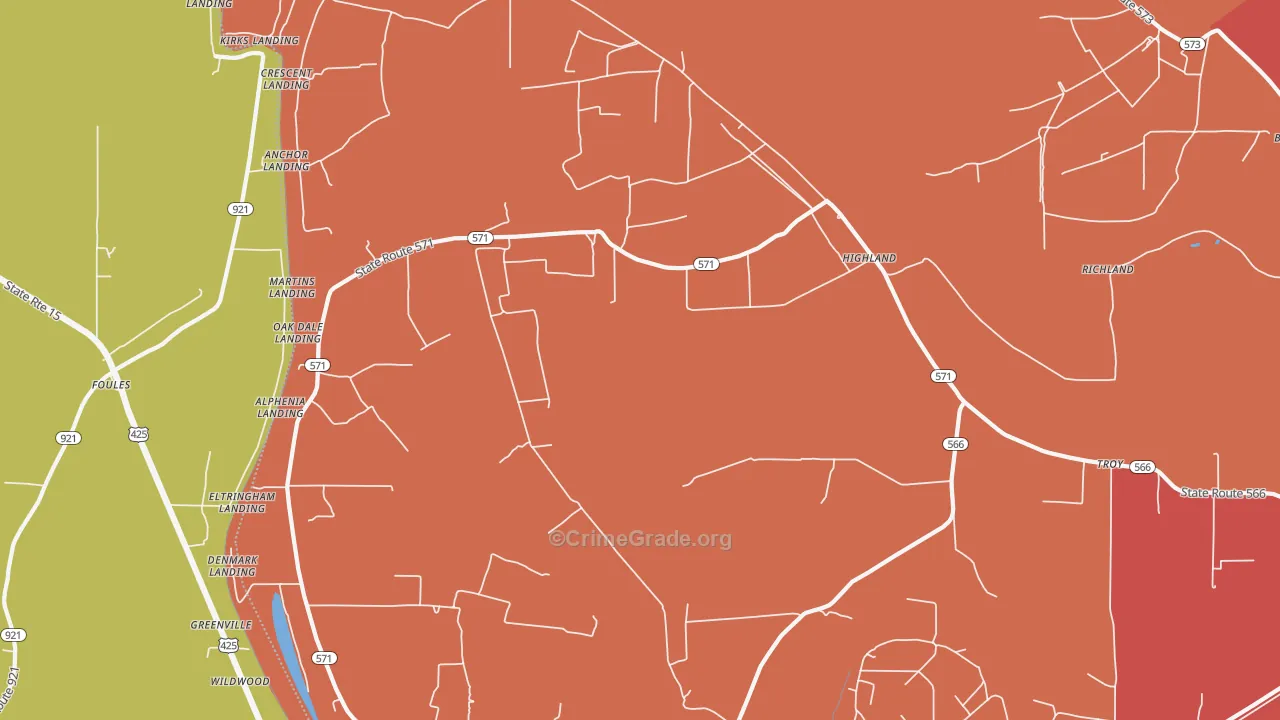 Highland, LA Map of Assault Rates