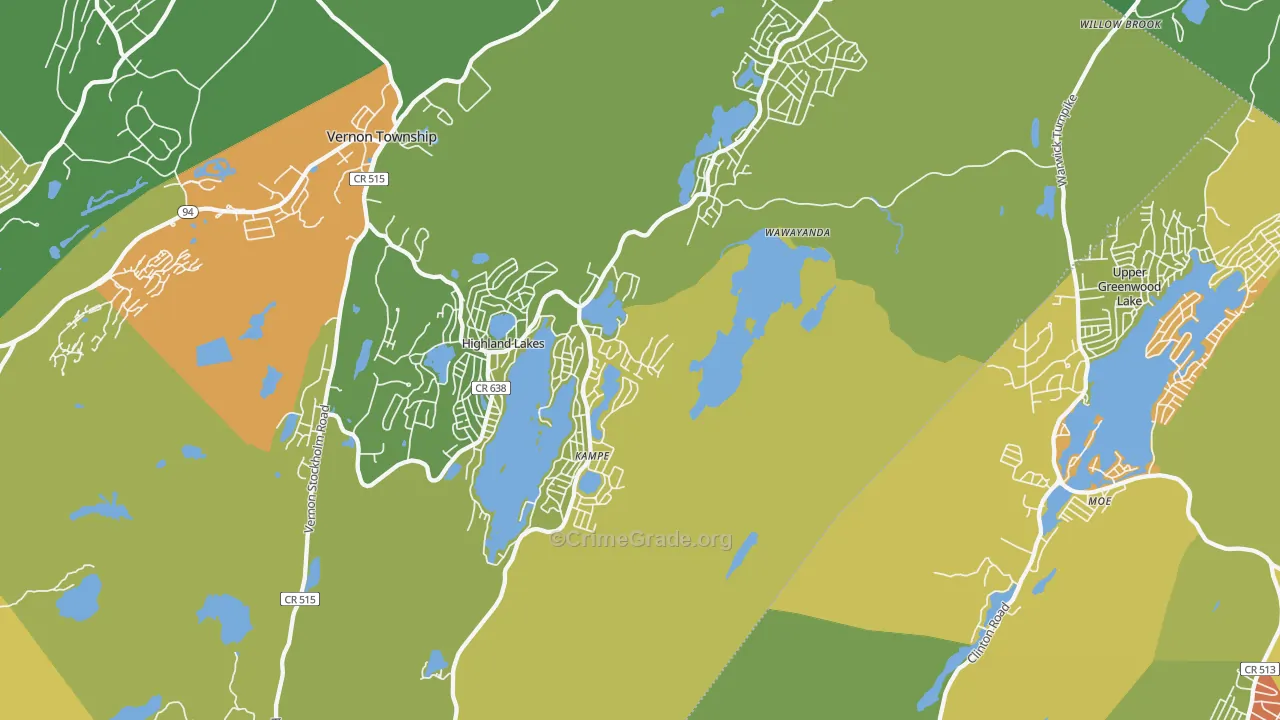 Highland Lakes, NJ Map of Assault Rates