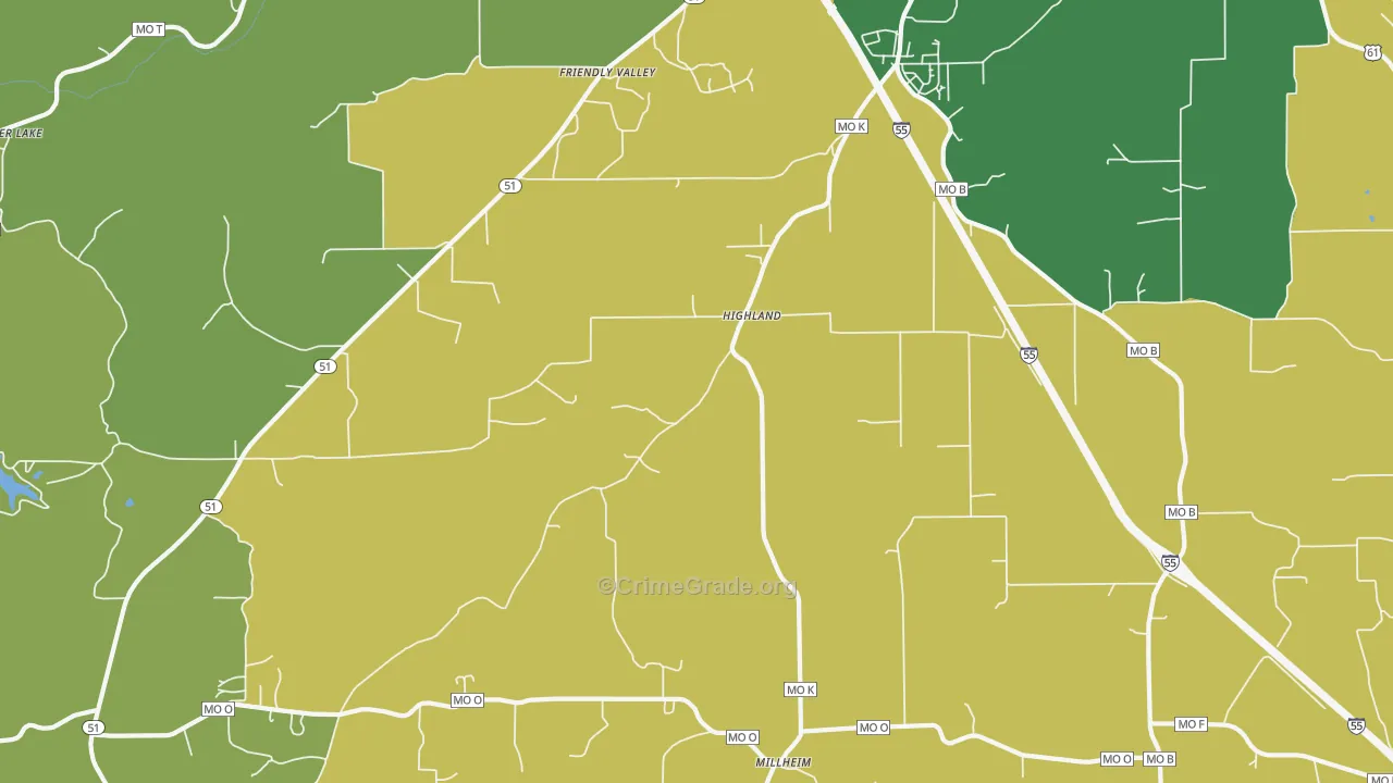 Highland, MO Map of Assault Rates
