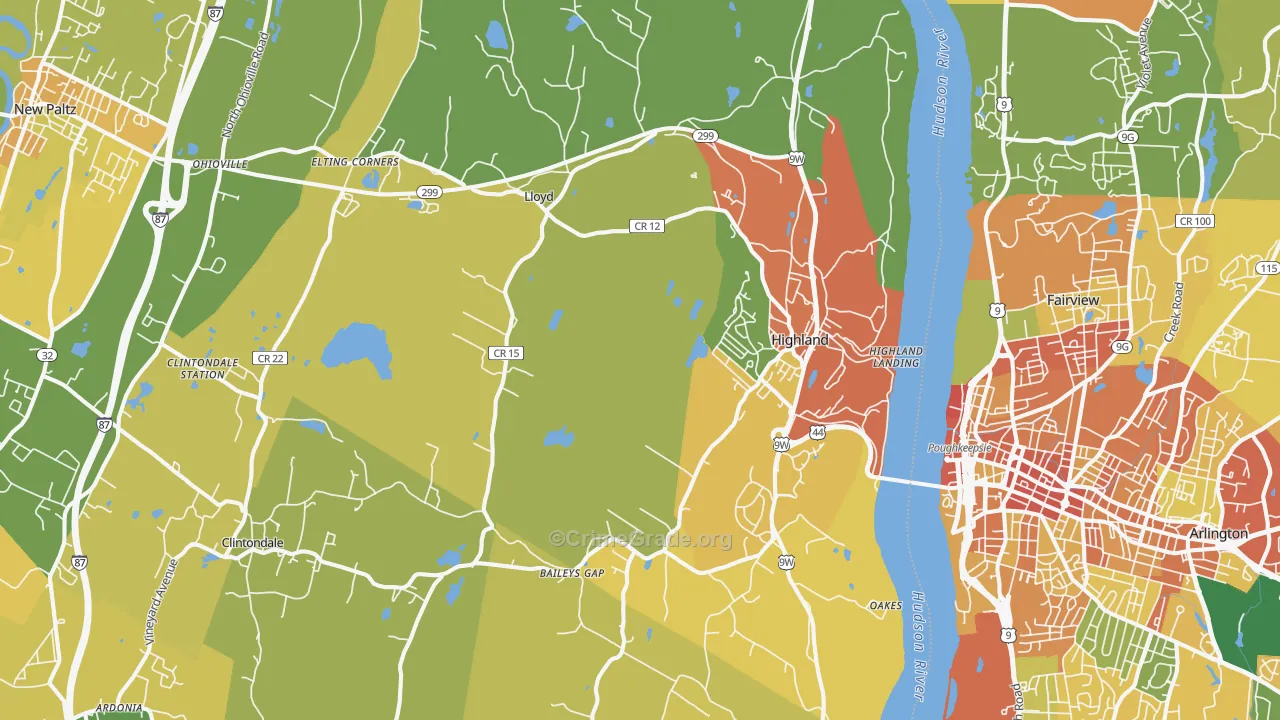 Highland, NY Map of Assault Rates