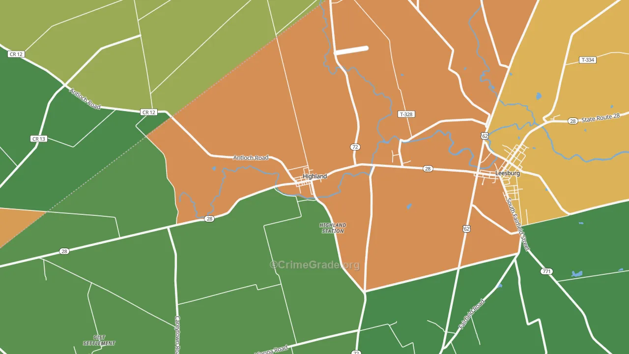 Highland, OH Map of Assault Rates