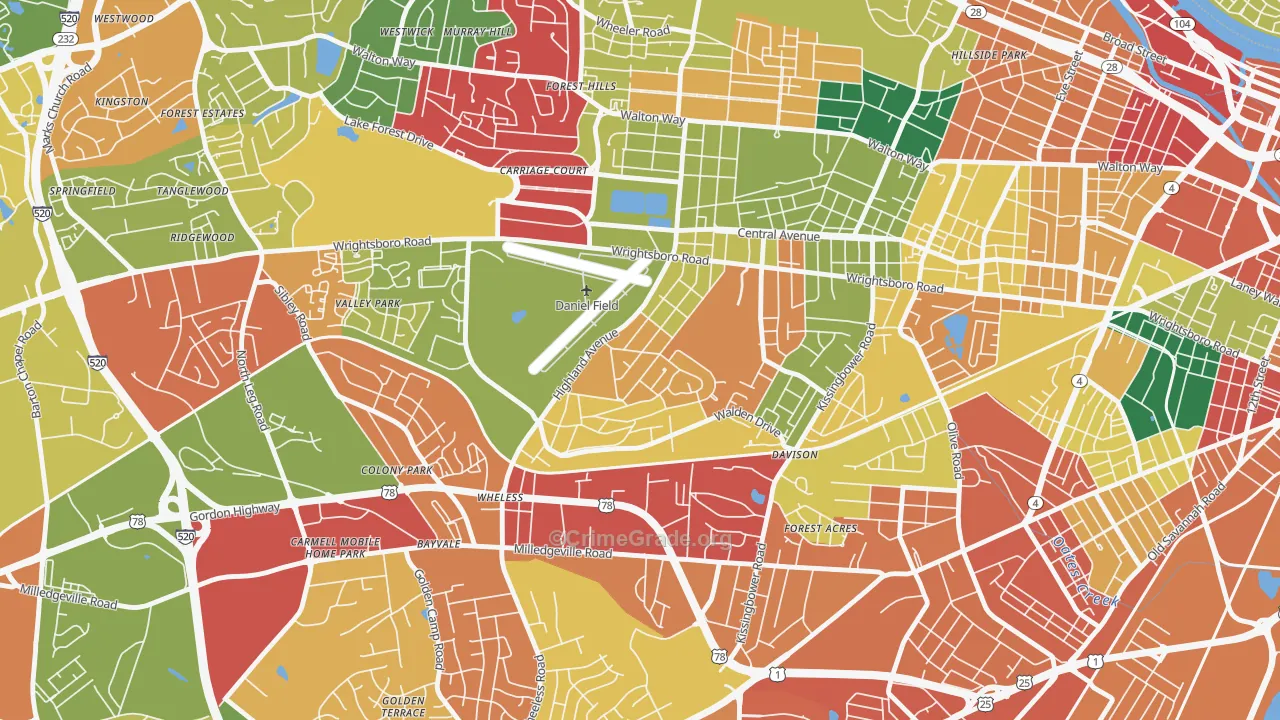 Highland Park, Augusta, GA Map of Assault Rates