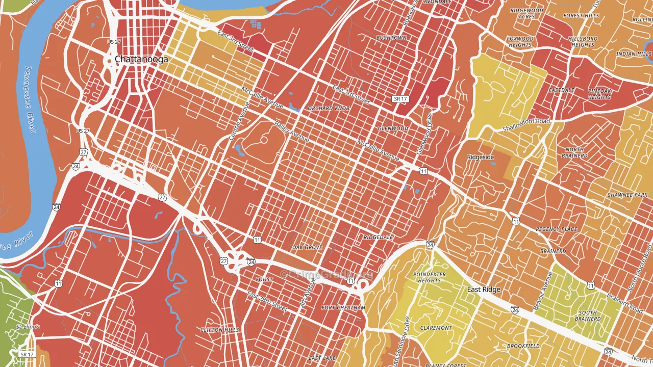 Highland Park, Chattanooga, TN Map of Assault Rates