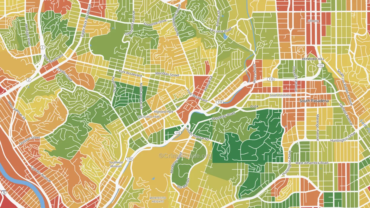 Highland Park, Los Angeles, CA Map of Assault Rates