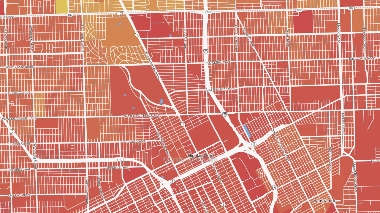 Highland Park, MI Map of Assault Rates