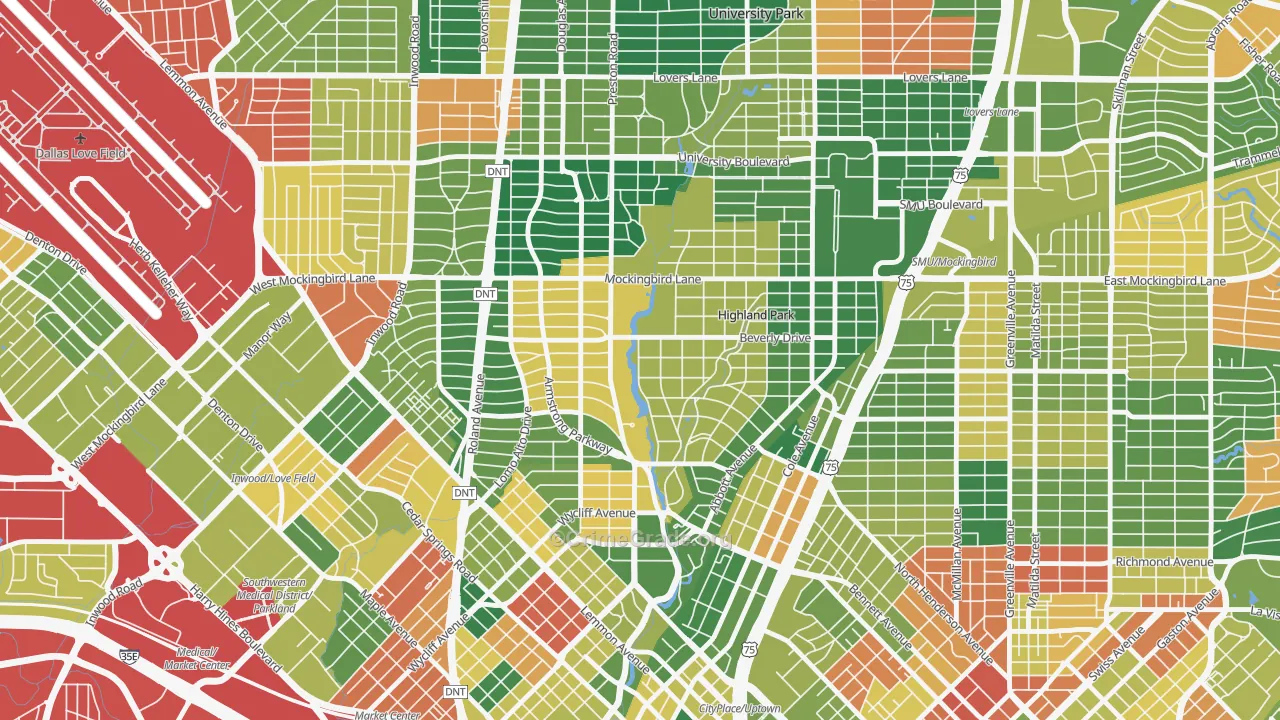 Highland Park, TX Map of Assault Rates