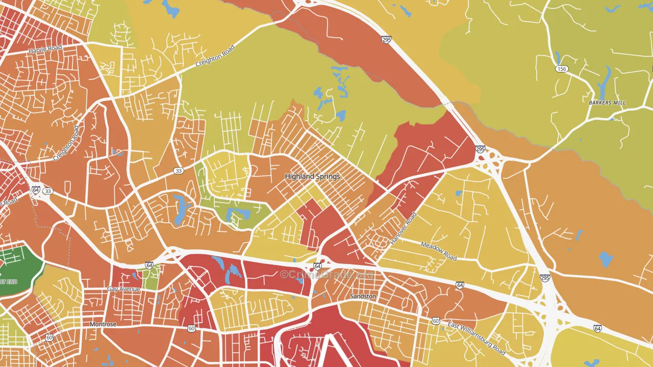 Highland Springs, VA Map of Assault Rates